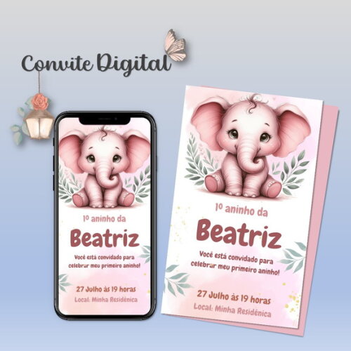 Convite Digital Elefantinho Menina 03