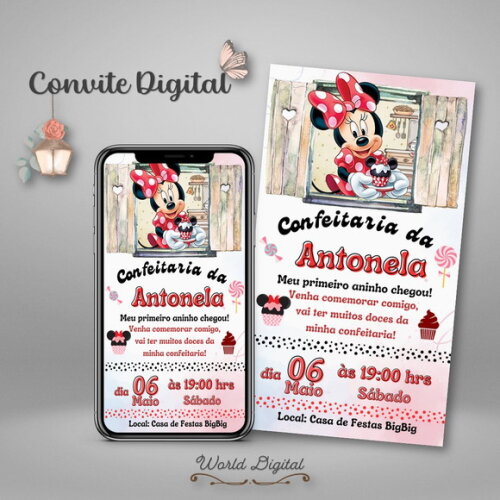 Convite Digital Minnie Mouse Rosa 02