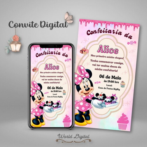 Convite Digital Minnie Mouse Rosa 01