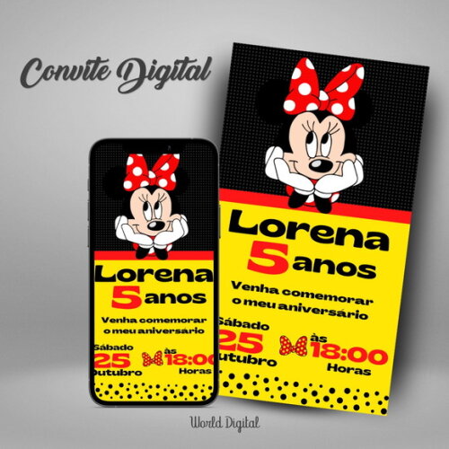 Convite Digital Minnie Mouse Vermelha 01