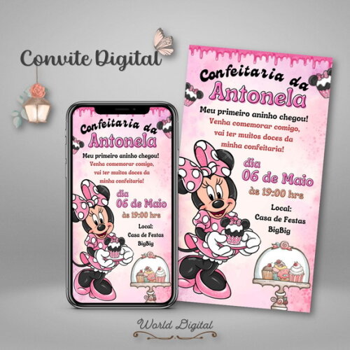 Convite Digital Minnie Mouse Rosa