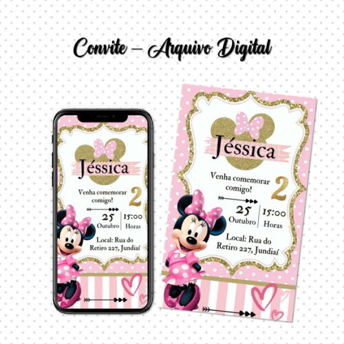 Convite Digital Minnie Mouse Rosa 04