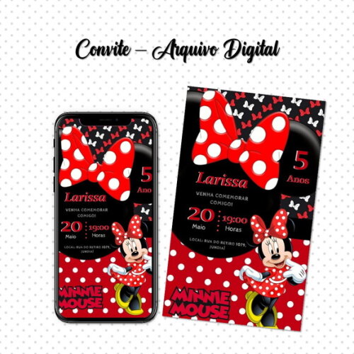 Convite Digital Minnie Mouse Vermelha 04