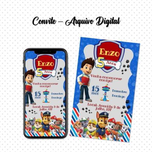 Convite Digital Patrulha Canina Menino
