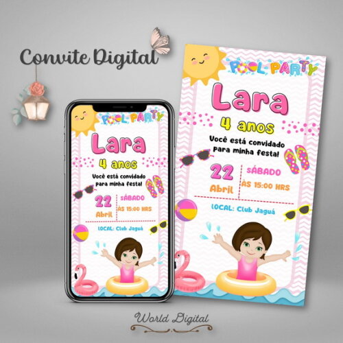 Convite Digital Pool Party Menina