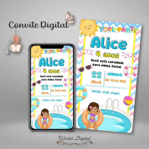 Convite Digital Pool Party Menina 02