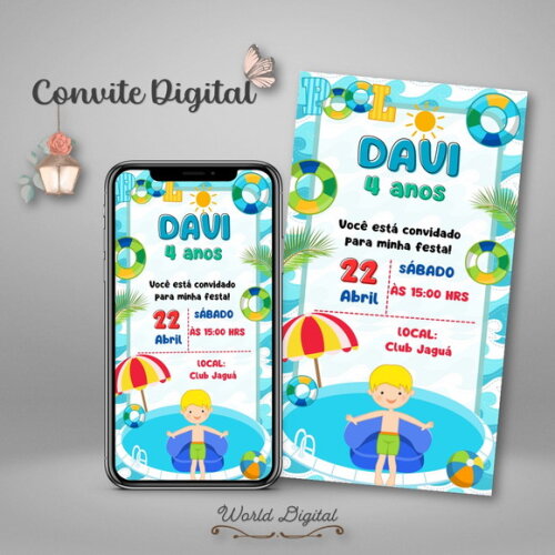 Convite Digital Pool Party Menino 01