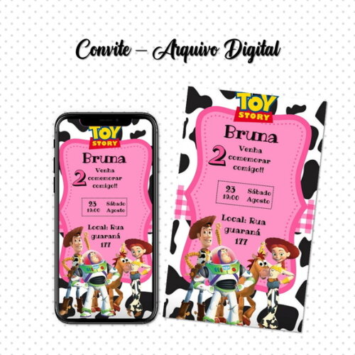 Convite Digital Toy Story Disney Menina