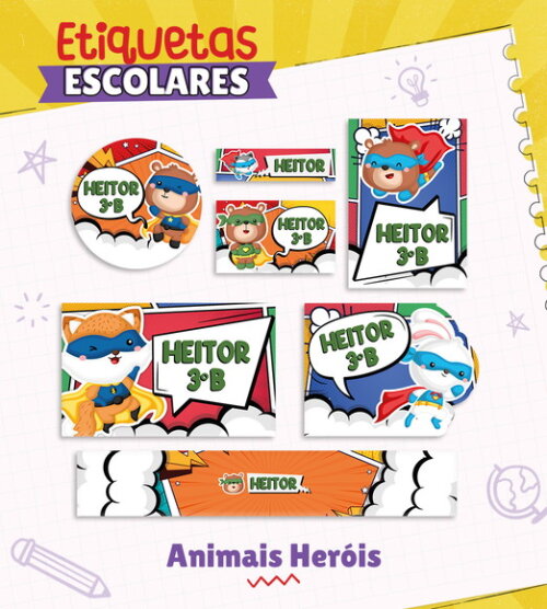 Etiquetas Escolares Personalizadas - Animais Heróis