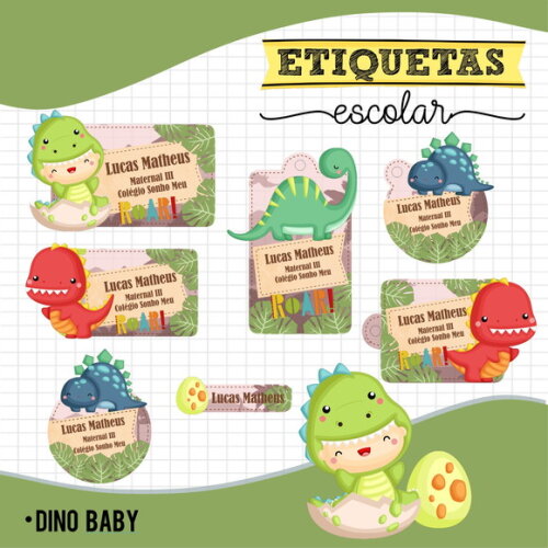 Etiquetas Escolares Personalizadas - Dino Baby