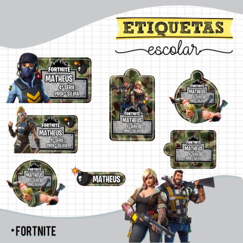 Etiquetas Escolares Personalizadas - Fortnite