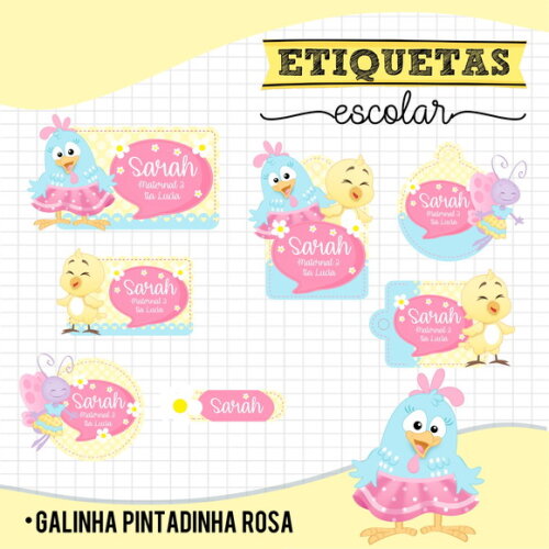 Etiquetas Escolares Personalizadas - Galinha Pintadinha Rosa