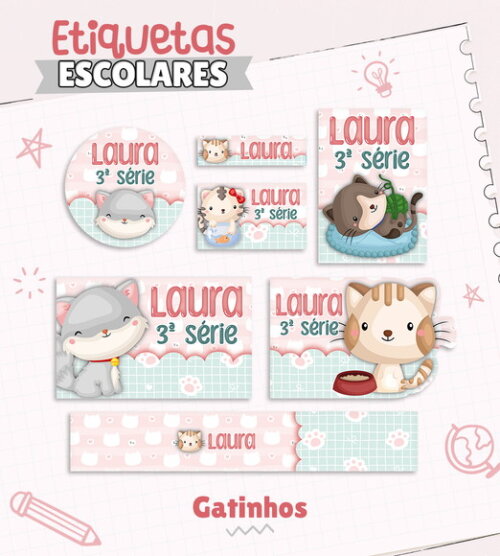 Etiquetas Escolares Personalizadas - Gatinho