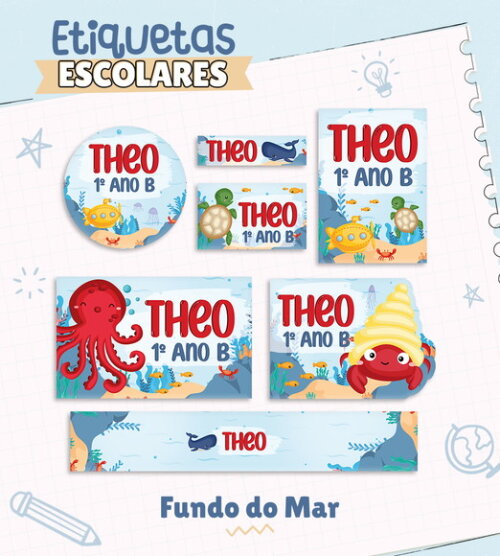 Etiquetas Escolares Personalizadas - Fundo do Mar
