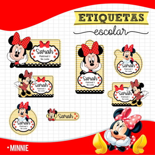 Etiquetas Escolares Personalizadas - Minnie Vermelha 01