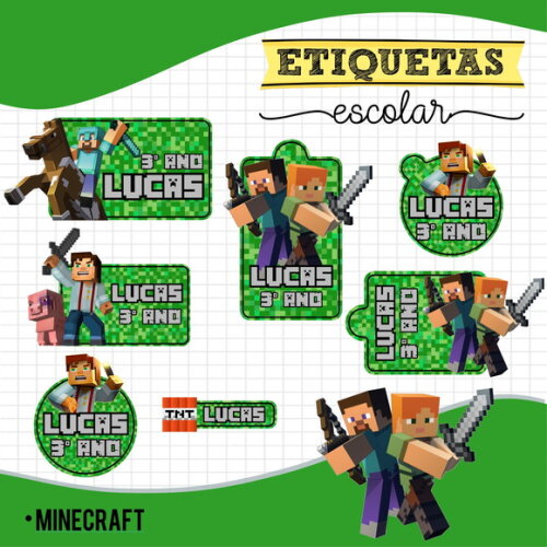 Etiquetas Escolares Personalizadas - Minecraft 01