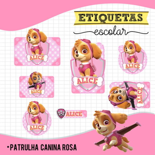 Etiquetas Escolares Personalizadas - Patrulha Canina Rosa