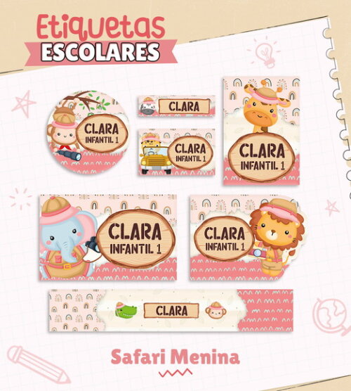 Etiquetas Escolares Personalizadas - Safari Menina