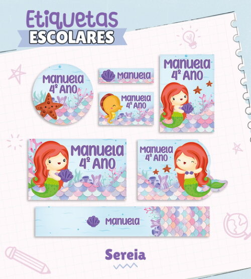 Etiquetas Escolares Personalizadas - Sereias 02