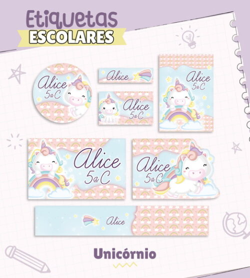 Etiquetas Escolares Personalizadas - Unicórnio 02