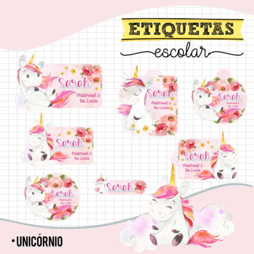 Etiquetas Escolares Personalizadas -Unicórnio 01