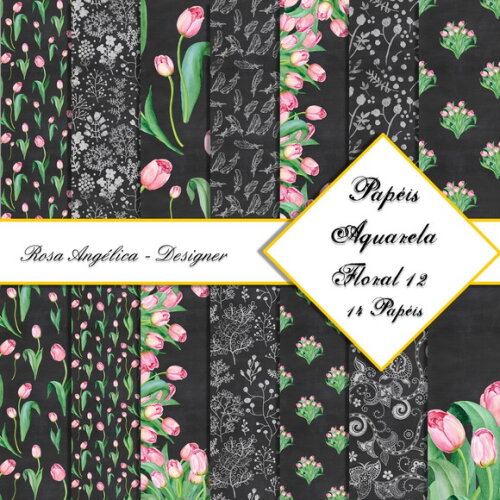Kit Arquivo Digital - Papéis Aquarela Floral 12