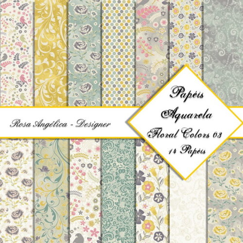 Kit Arquivo Digital - Papéis Aquarela Floral Colors 03