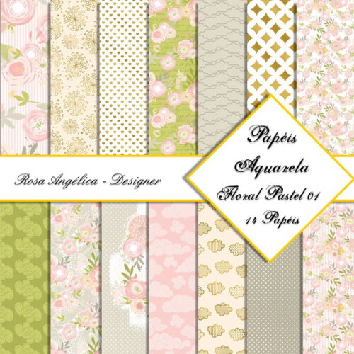 Kit Arquivo Digital - Papéis Aquarela Floral Pastel 01