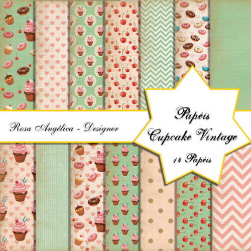 Kit Arquivo Digital - Papéis Cupcake Vintage
