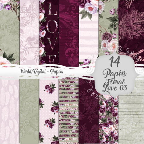 Kit Arquivo Digital - Papéis Floral Love 03