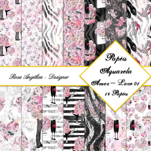 Kit Arquivo Digital Aquarela - Papéis Amor Love