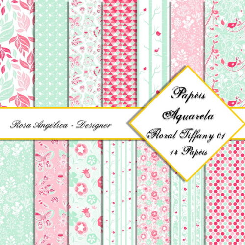 Kit Arquivo Digital Aquarela - Papéis Floral Tiffany 01