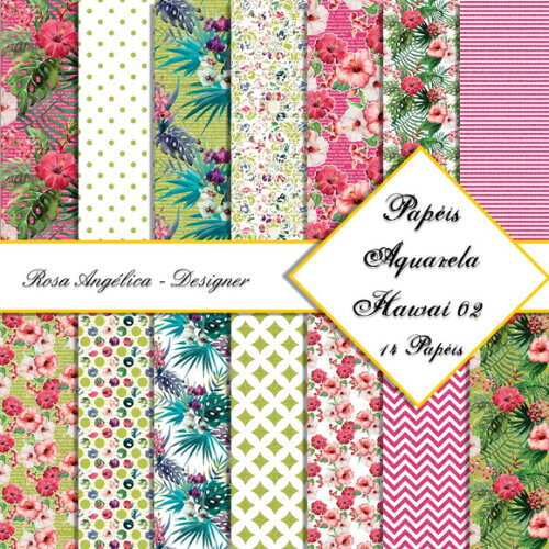Kit Arquivo Digital Aquarela - Papéis Hawaí 02