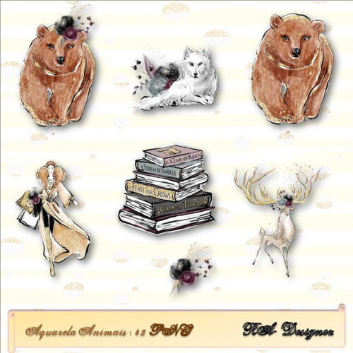 Kit Arquivo Digital Aquarela em PNG Animais