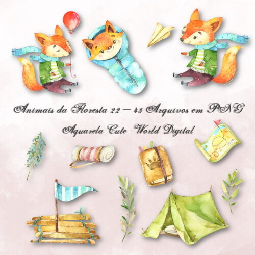 Kit Arquivo Digital em PNG Aquarela Cute Animais Floresta 22