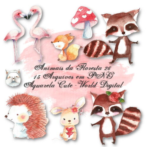Kit Arquivo Digital em PNG Aquarela Cute Animais Floresta 26