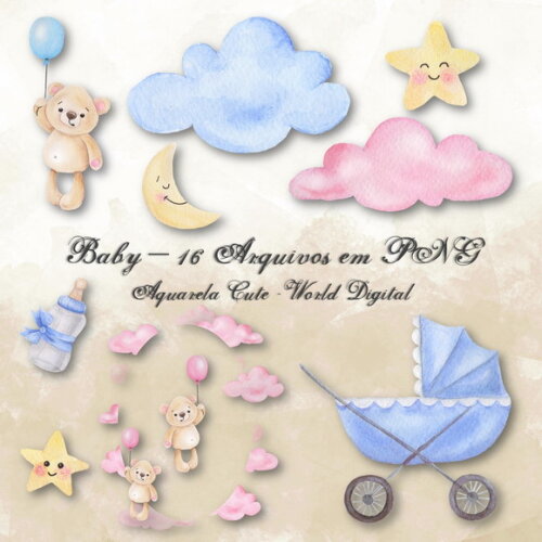 Kit Arquivo Digital em PNG Aquarela Cute Baby
