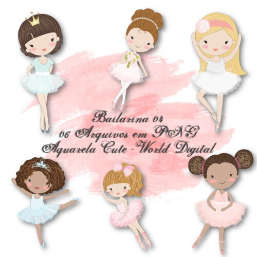 Kit Arquivo Digital em PNG Aquarela Cute Bailarina 04