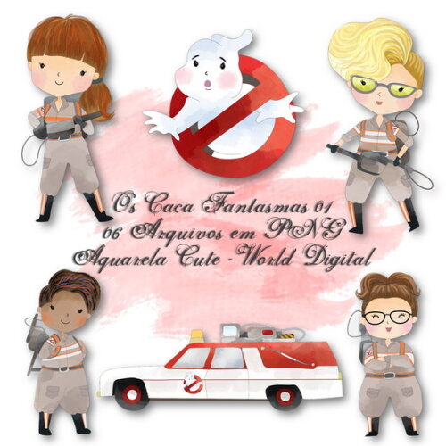 Kit Arquivo Digital em PNG Aquarela Cute Caça Fantasmas 01