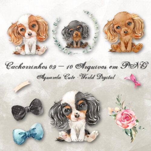 Kit Arquivo Digital em PNG Aquarela Cute Cachorrinhos 09