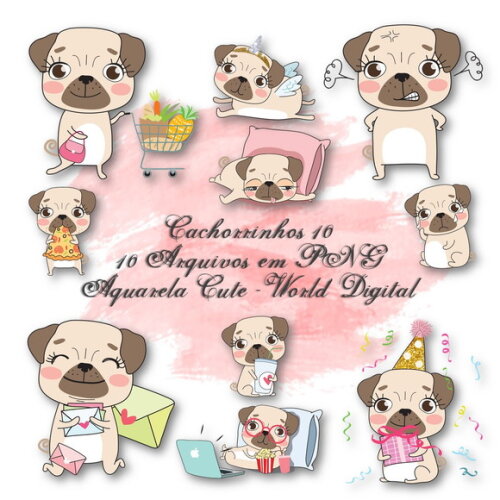 Kit Arquivo Digital em PNG Aquarela Cute Cachorrinhos 10