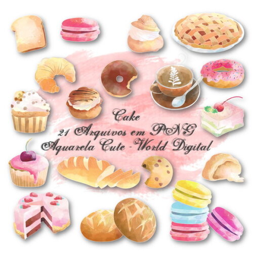 Kit Arquivo Digital em PNG Aquarela Cute Cake