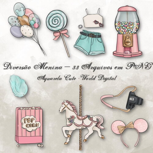 Kit Arquivo Digital em PNG Aquarela Cute Diversão Meninas