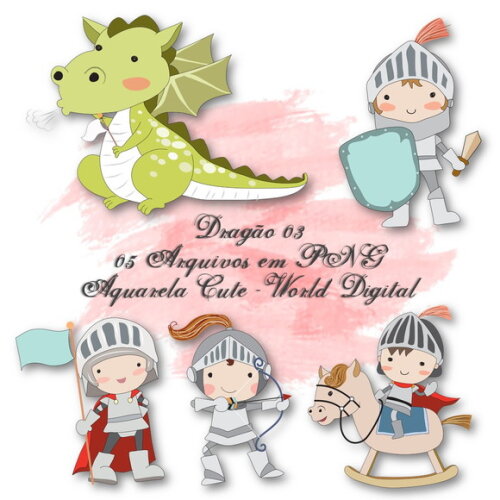 Kit Arquivo Digital em PNG Aquarela Cute Dragão 03