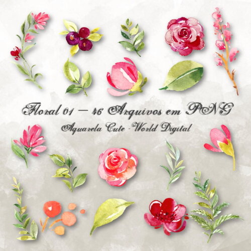 Kit Arquivo Digital em PNG Aquarela Cute Floral 01