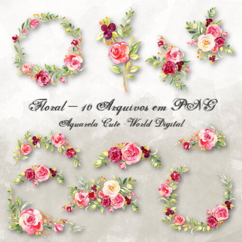 Kit Arquivo Digital em PNG Aquarela Cute Floral