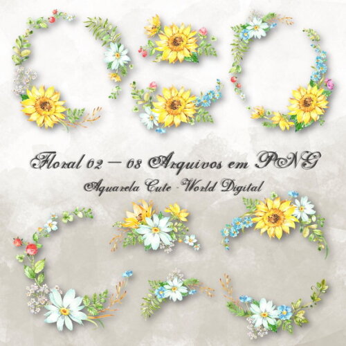 Kit Arquivo Digital em PNG Aquarela Cute Floral 02