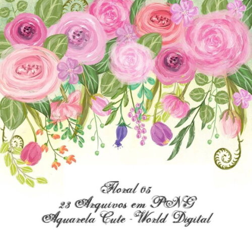 Kit Arquivo Digital em PNG Aquarela Cute Floral 05