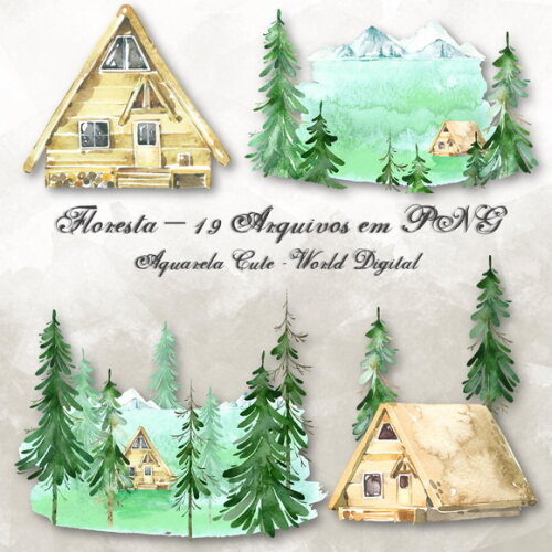 Kit Arquivo Digital em PNG Aquarela Cute Floresta