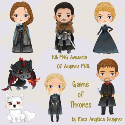 Kit Arquivo Digital em PNG Aquarela Cute Game of Thrones